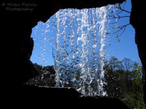 Waterfall photographed from behind